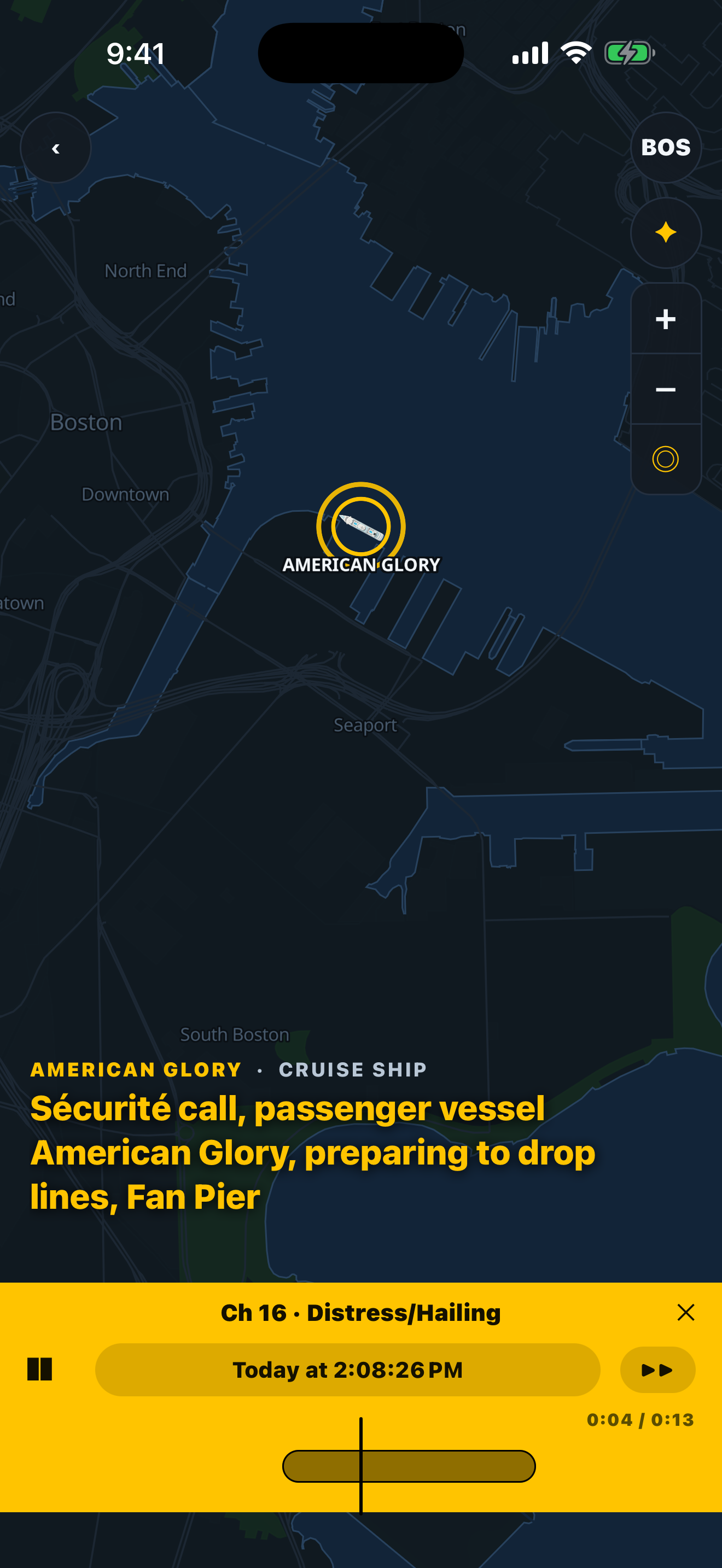 A ship lights up on the chart during a Sécurité call